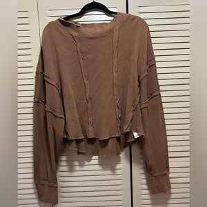 Free People Women's Waffle Knit Top, Brown